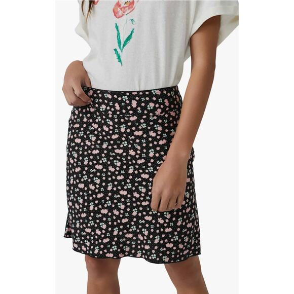 Free People IRL Vintage Ditsy Floral Print Skirt Womens 8 Black Pink A Line NWOT - Picture 1 of 12